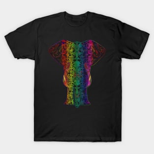 Rainbow Black Elephant on Black T-Shirt